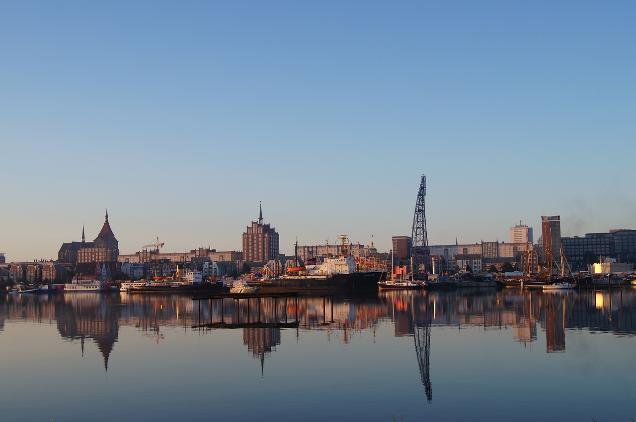 rostock, port, reflection