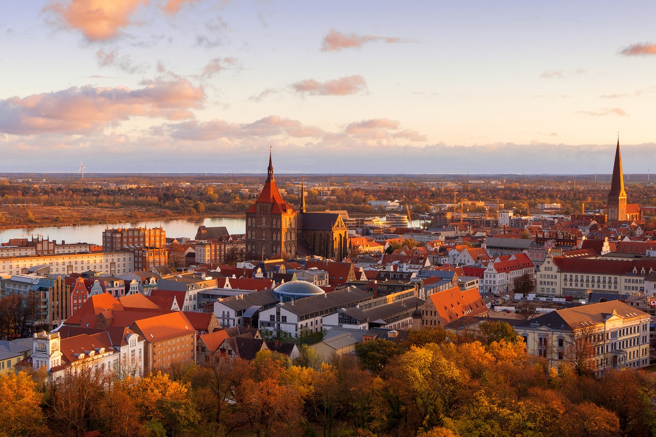 rostock, city, sunrise